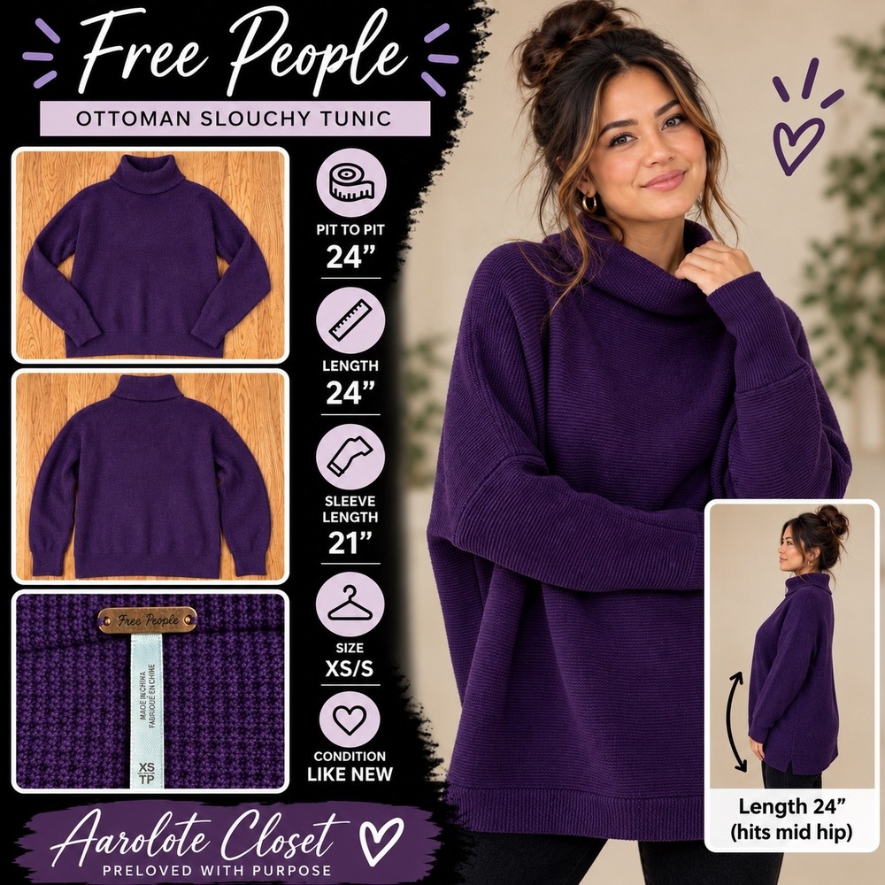 Free People Ottoman Slouchy Tunic Sweater Gothic Grape Purple XS/S Oversized